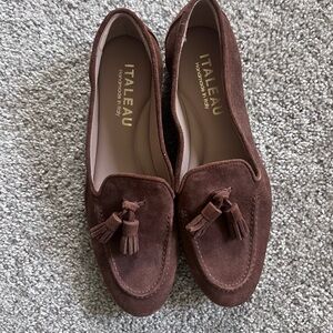 Italeau Brown Suede Tassel Loafers for Women